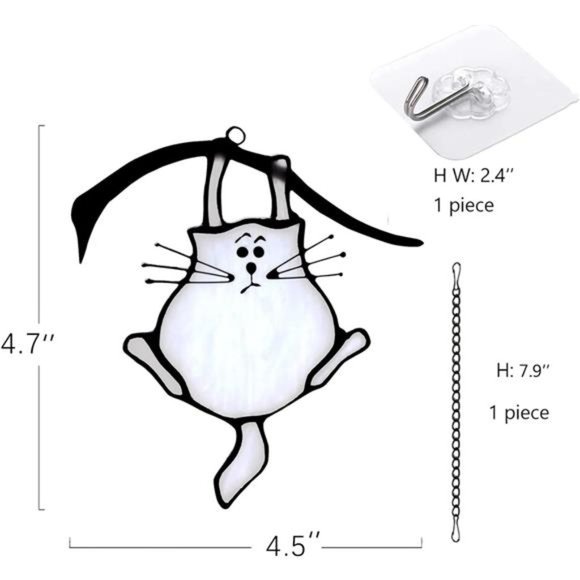 Handcrafted Stained Glass Cat Suncatcher - Grey Cat Window Hanging Decor